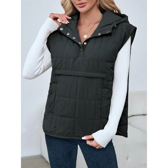 Women’s Quilted Nylon Puffer Vest Sleeveless Hooded Winter Top Casual
